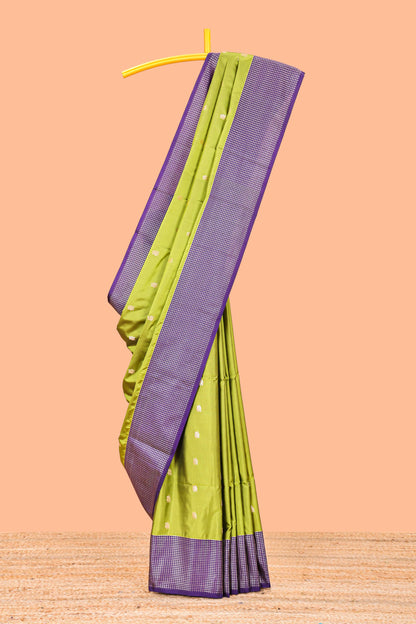 Semi Soft Silk Saree Body with Silver Ethnic Border and Grand Pallu with Contrast Blouse