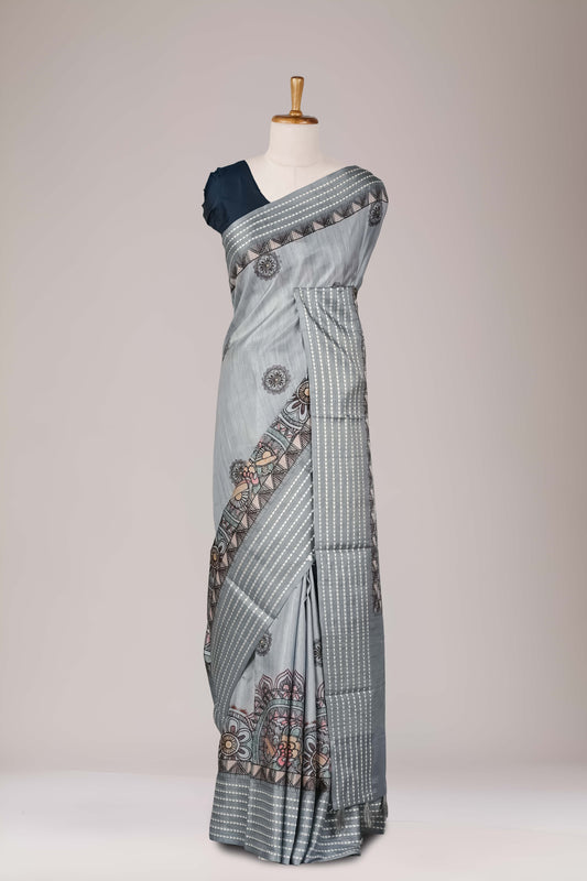 Grey Tussar Sarees