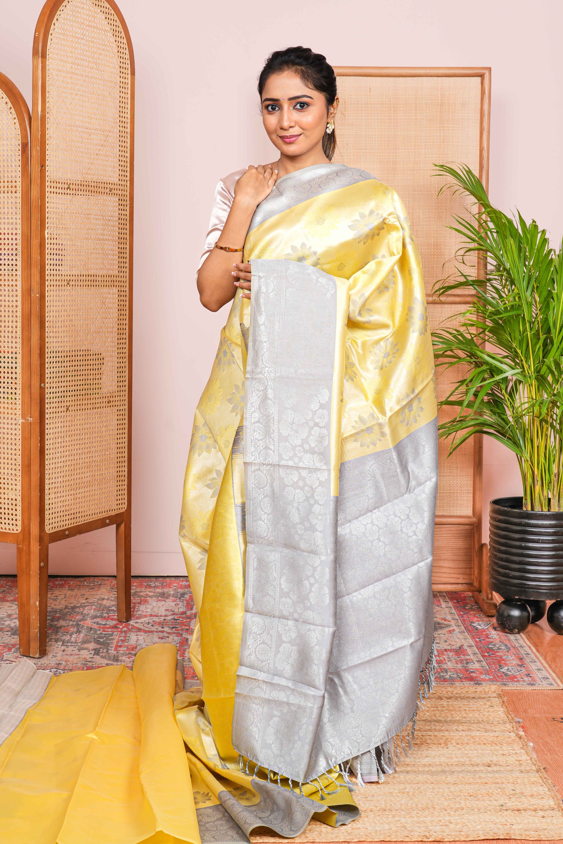 yellow tissue silk saree