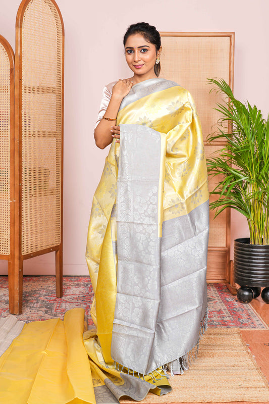 yellow tissue silk saree