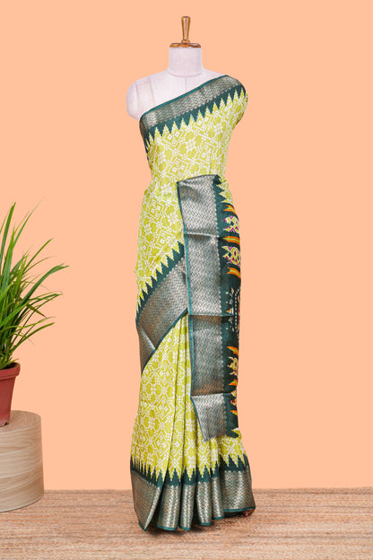 Parrot Green Semi Dola Silk Body Bandhini Style With Jacquard Border