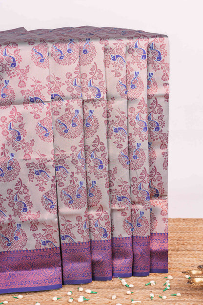 grey lichi silk saree