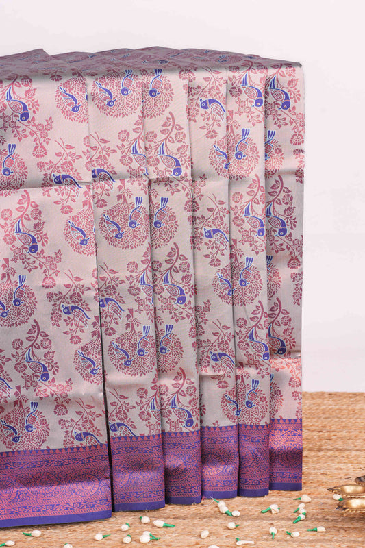 grey lichi silk saree