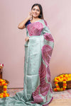 pastel green south cotton Saree All- Over Spiral Digital Print Along With Blouse
