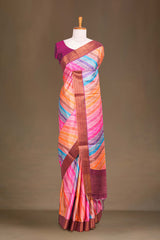 Semi Tussar Saree Multi Color Strips Across The Body With Contrast Pallu