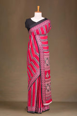 Red Modal Silk Saree The Body Has Ajrakh Design The Pallu Are Highlighted Vibrant Red Printed Along With Ajrakh Print Blouse