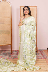 pastel green brasso saree
