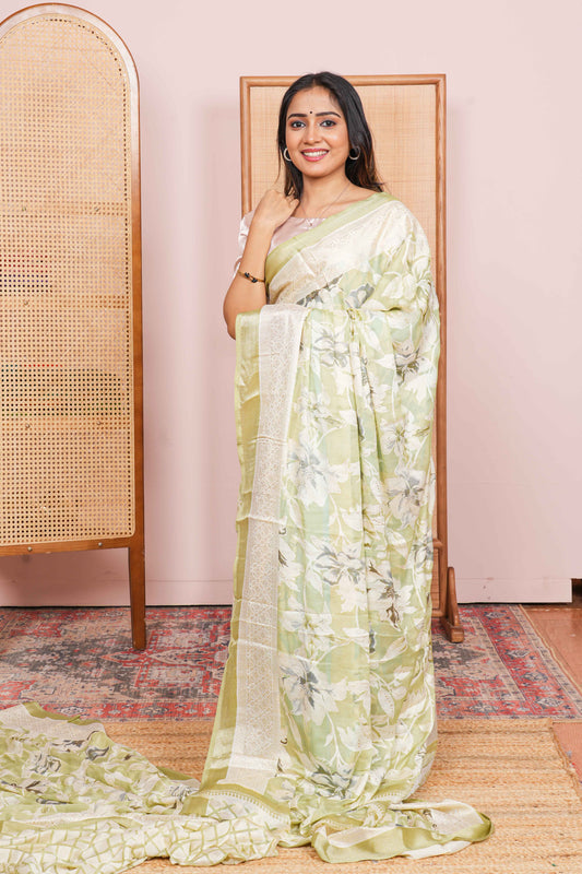 pastel green brasso saree
