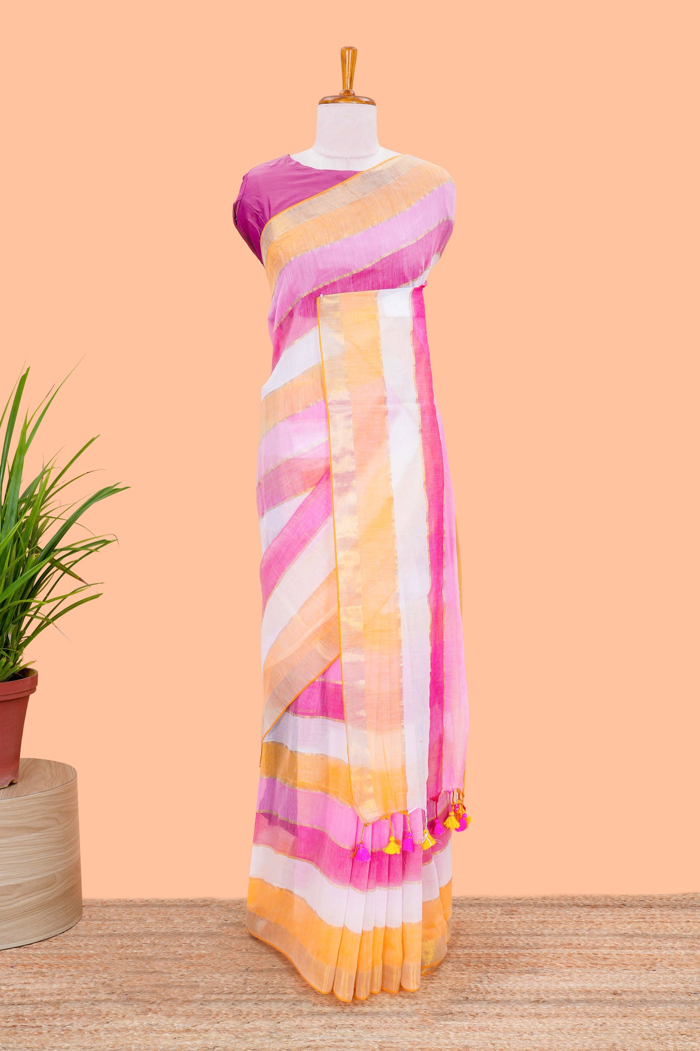 Khadi Cotton Saree Multi Colour Saree Along With Blouse
