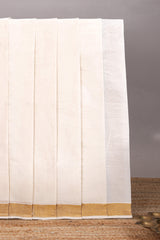 Cream peacock feather motifs design kerala cotton saree with self zari border and krishnan themed pallu