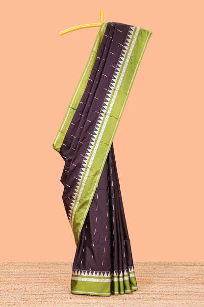 Wine Semi Soft Silk Saree All Over Zari Buttas Contrast Temple Border