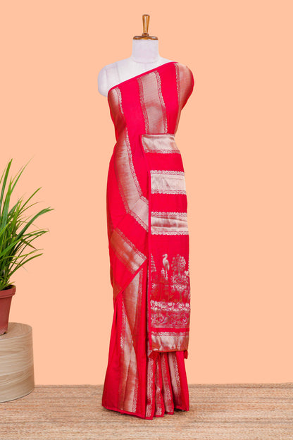Georgette Saree Copper Zari Stripes Across The Body With Floral Design Pallu