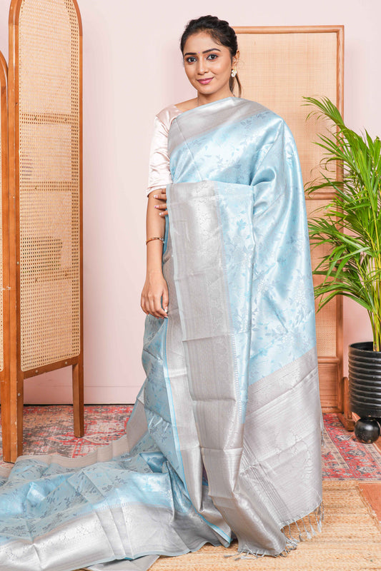 blue tissue silk saree
