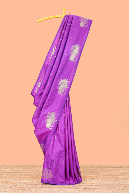 Purple Semi Soft Silk Saree Body Rain Drop Butti and Border Nandhi Motifs and Grand Zari Rich Pallu