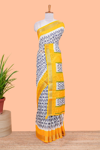 Linen Cotton Body All Over Ikkat Print With Zari Border