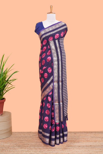 Semi Chiffon Saree All Over Moon Design And Retta Petta Border