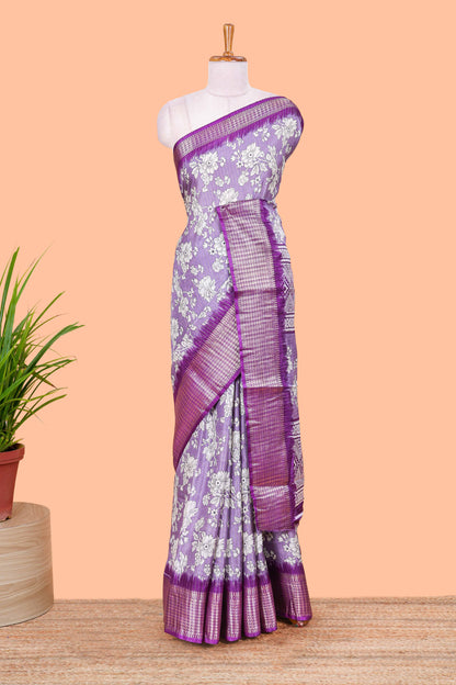 Lavender  Dola Silk Saree  Floral Printed With Jacquard Border