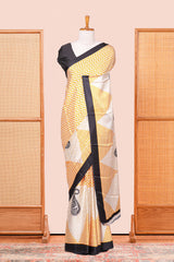 Yellow Modal Silk Saree Lightweight ,Flowy. Chevron Design Contrast Border