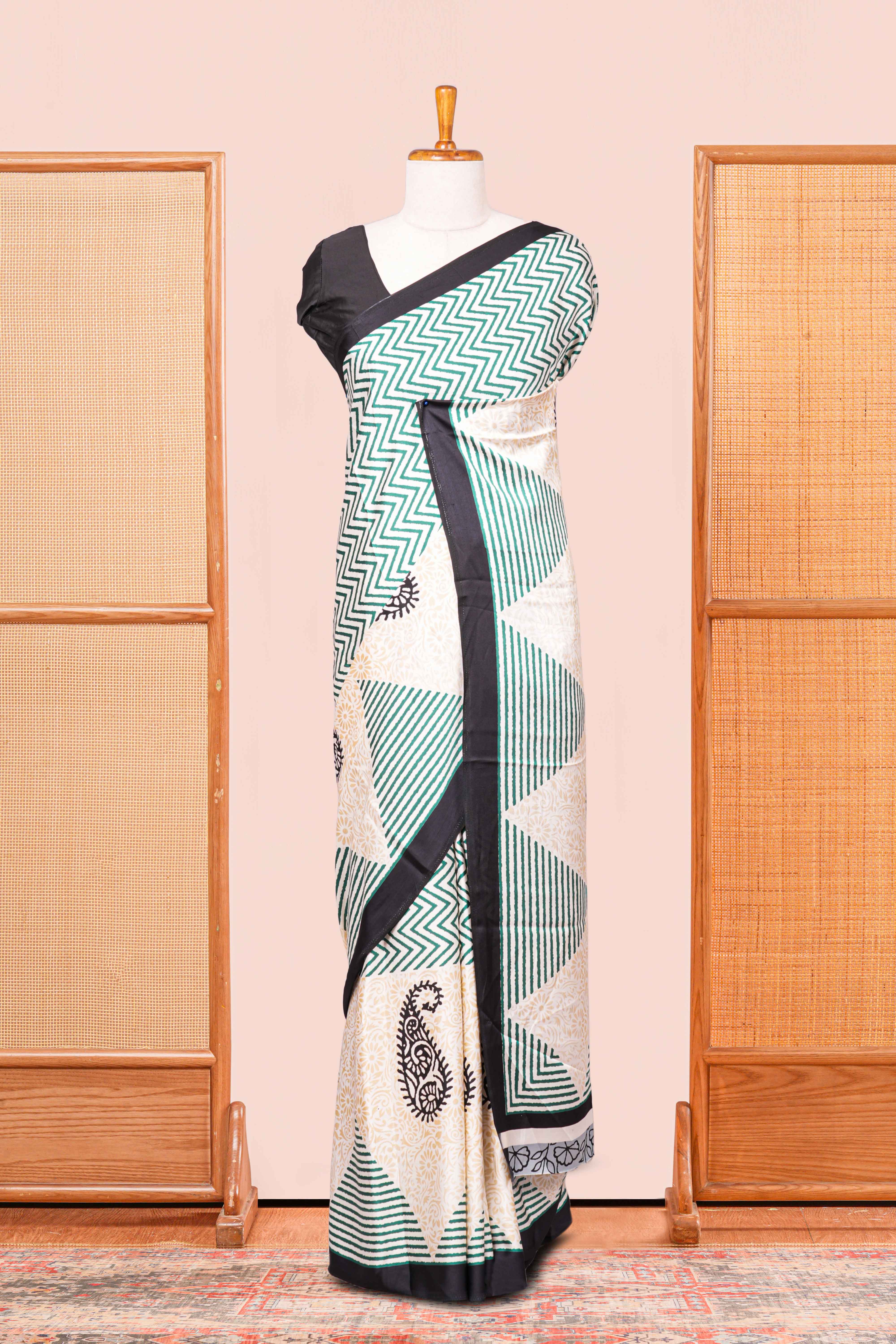 Modal Silk Saree Lightweight ,Flowy. Chevron Design Contrast Border