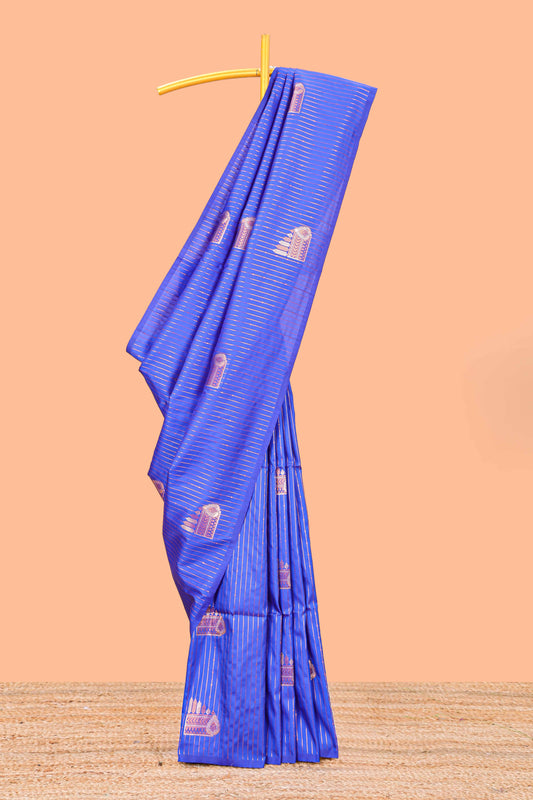 Royal Blue Semi Soft Silk Saree Body All Over Vaira Oosi Zari Pattern With Gold Zari Butti and Borderless Grand Zari Rich Pallu