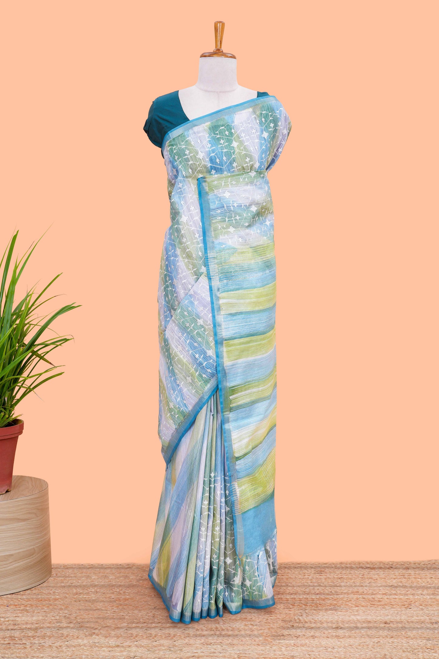 Art Tussar Saree Chikankari Embroidery Across The Body Along With Blouse