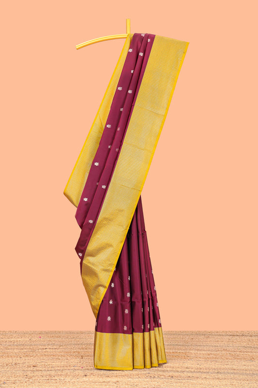 Semi Soft Silk Saree Body with Silver Ethnic Border and Grand Pallu with Contrast Blouse