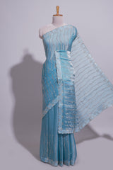Blue wave embroidery work designer saree with self border and matching blouse