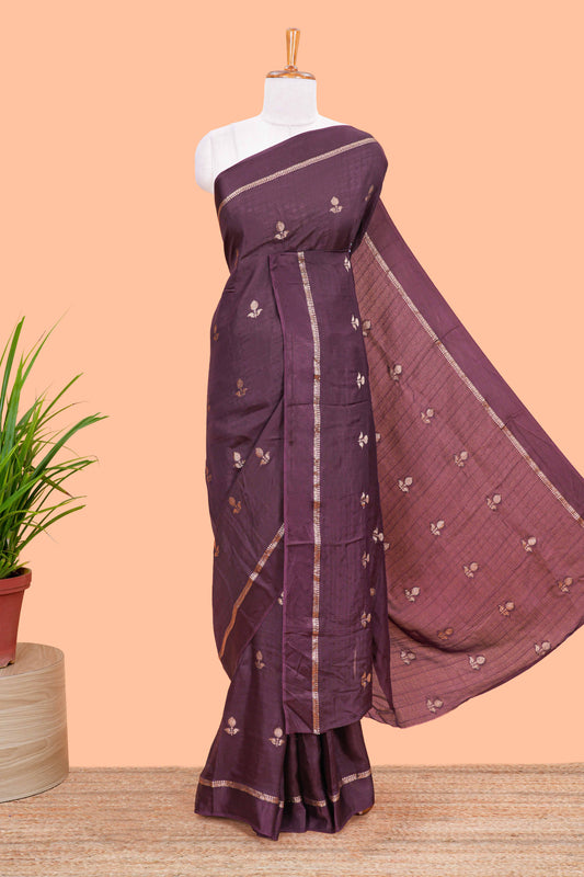 Grape wine khadi silk saree with all over zari butta and self border