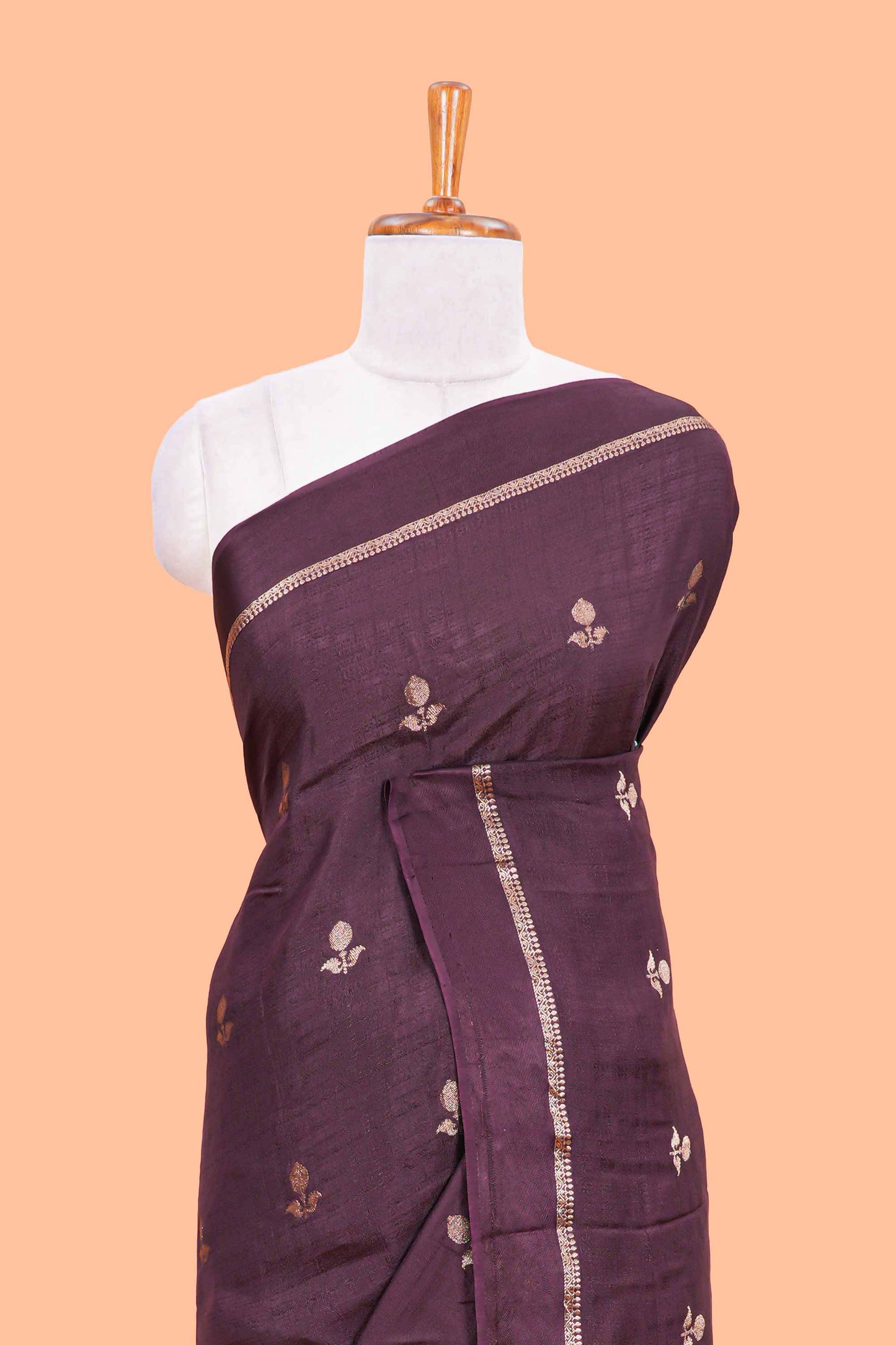 Grape wine khadi silk saree with all over zari butta and self border