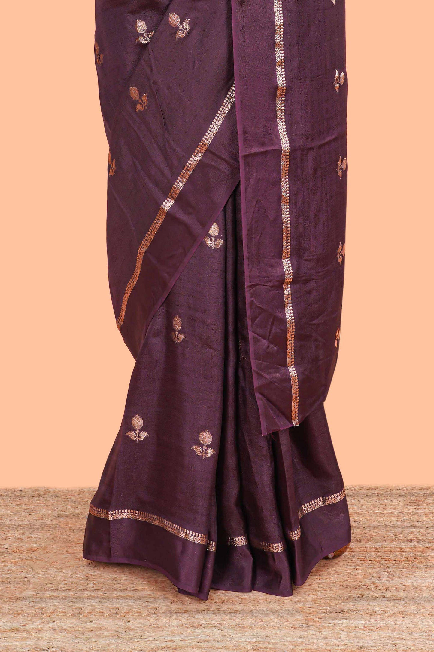 Grape wine khadi silk saree with all over zari butta and self border