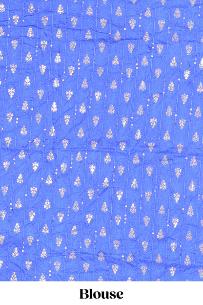 Blue checked peacock zari butta art raw silk saree with zari border and matching blouse