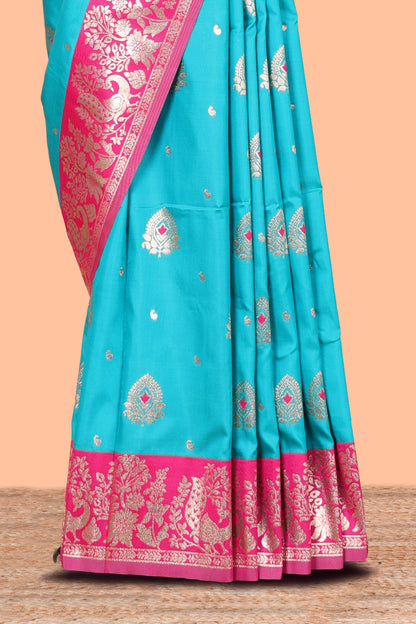 Semi Soft Silk Saree Body All Over Small Gold Zari Butta And Zari Border With Grand Zari Rich Pallu