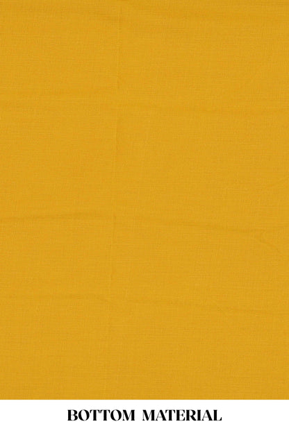 Mustard embroidered cotton silk chudidhar material with sequin thread work and contrast dupatta