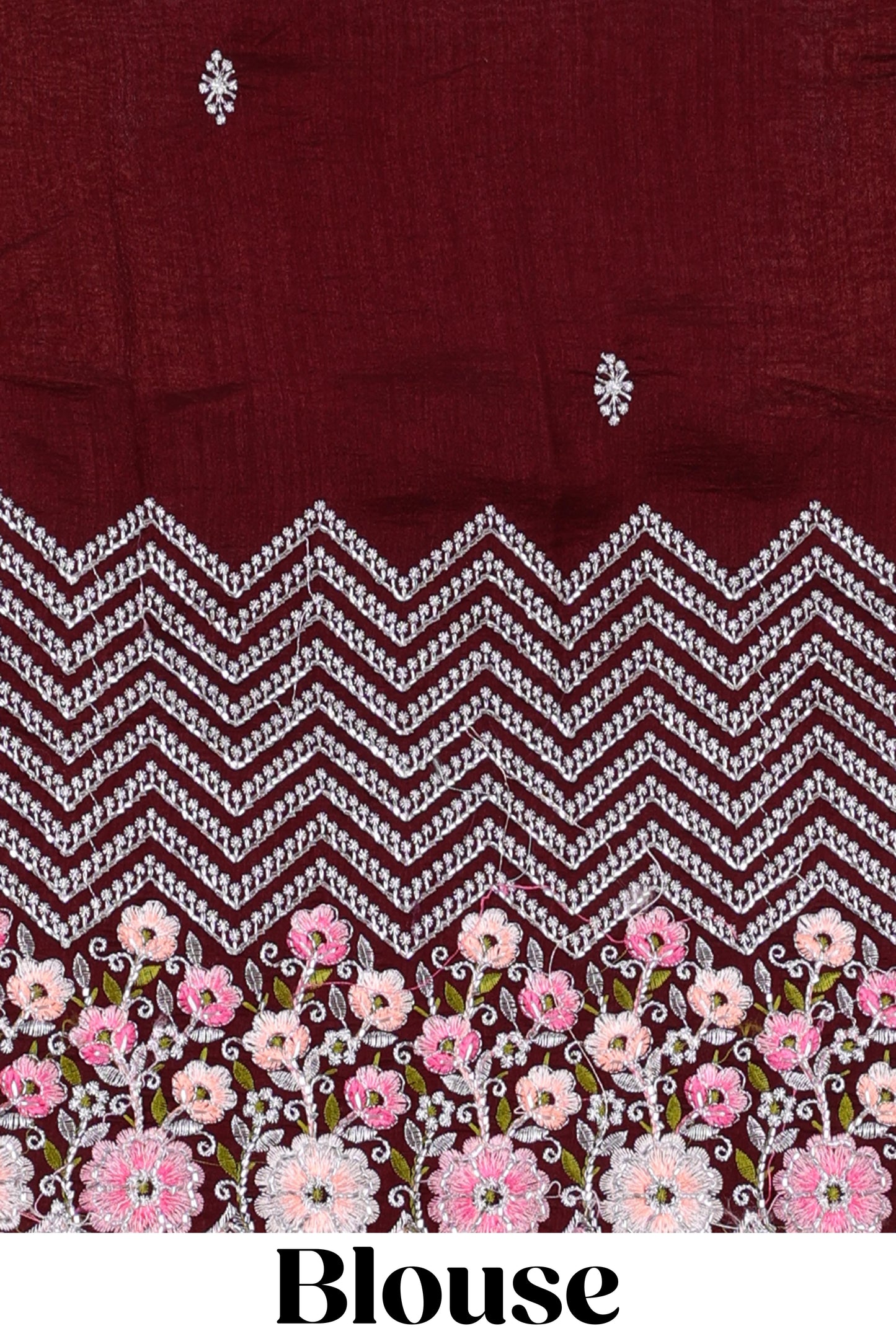 Gold chiffon georgette crush saree with all-over stone work, stone & beads border, and short stone work pallu with contrast embroidery blouse