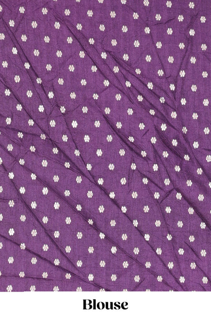 Red viscose dola silk saree with all-over zari butta, elephant motif pallu & contrast blouse