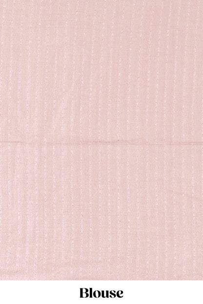 Borderless peach geomentric floral vines chikankari cotton saree with stripes pallu