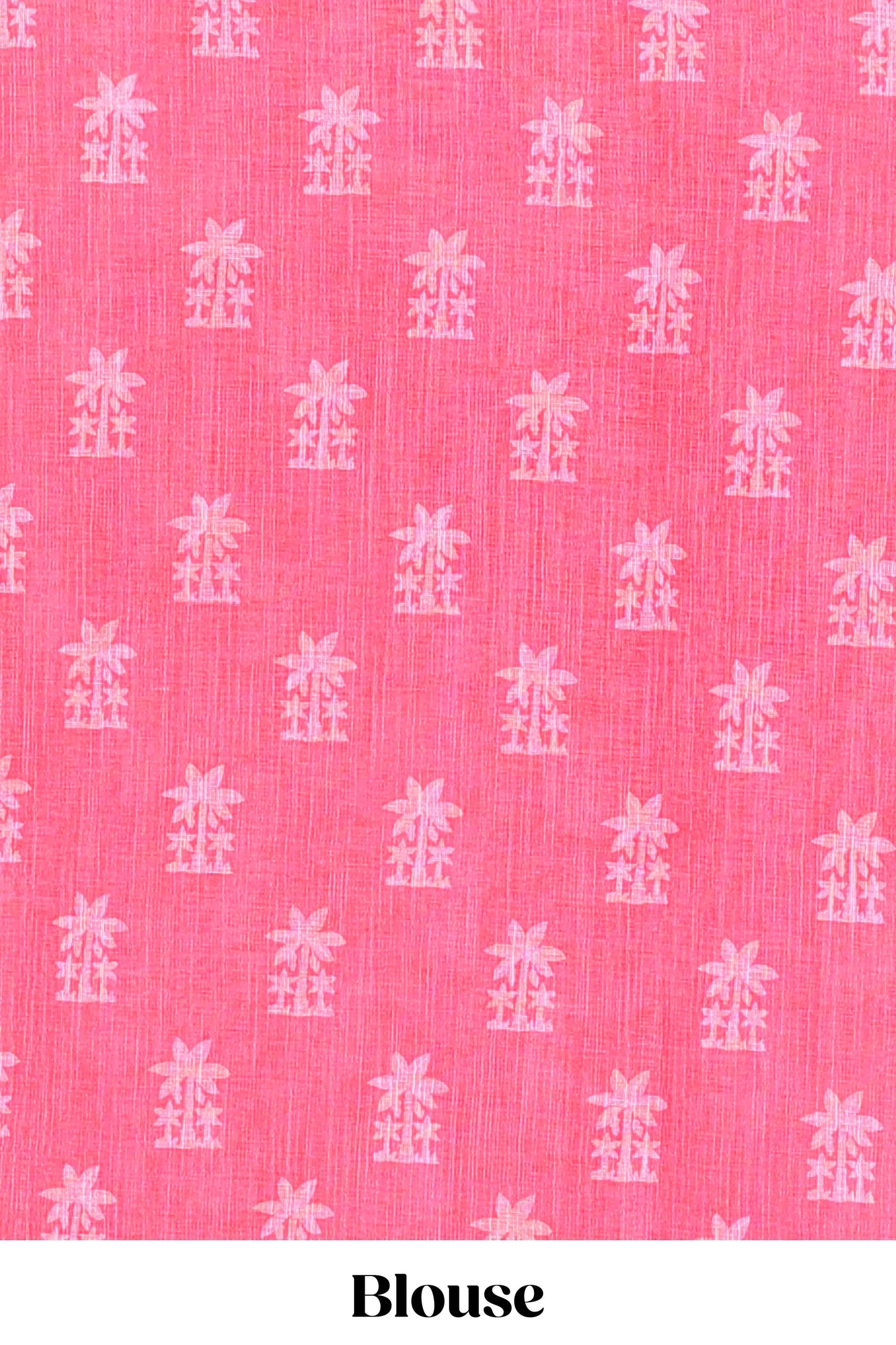 Red linen cotton palm tree and elephant print saree with self border and matching printed blouse