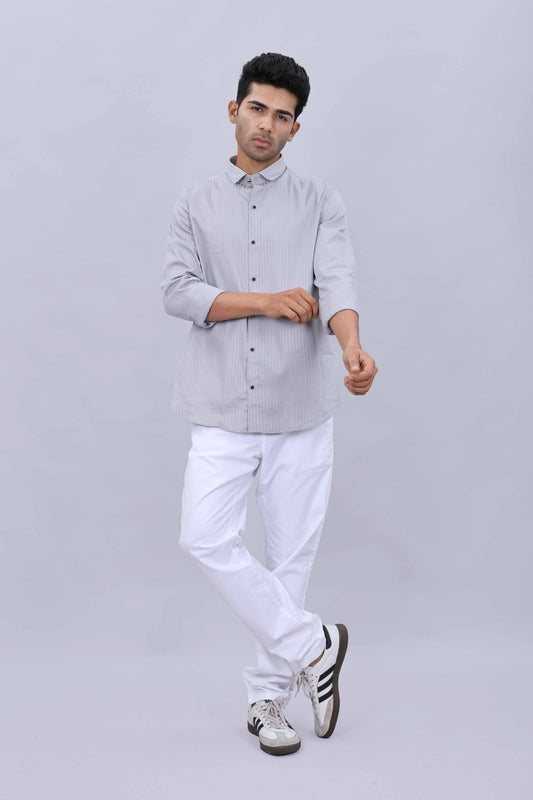 Men’s Slim Fit Casual Shirt in Satin Fabric with Fancy Printed Collar