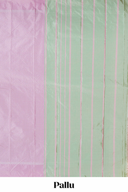 Peach soft silk vairaoosi saree with plain self border and contrast blouse