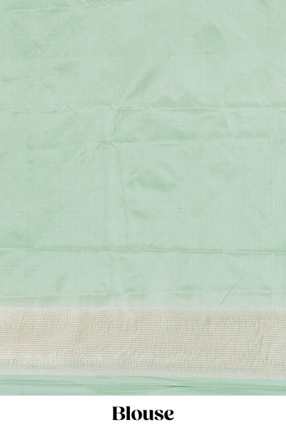 Peach soft silk vairaoosi saree with plain self border and contrast blouse