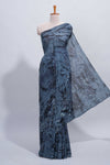 Borderless grey floral design mul mul cotton saree with self pallu