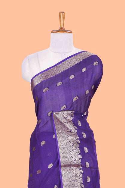 Violet marsh mallow saree with elephant butta and zari border, comes with contrast zari butta blouse
