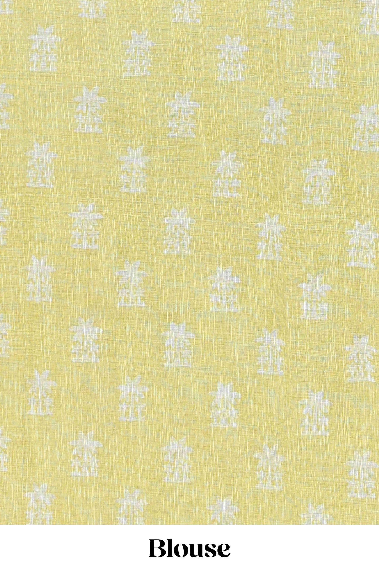 Lemon yellow linen cotton palm tree and elephant print saree with self border and matching printed blouse