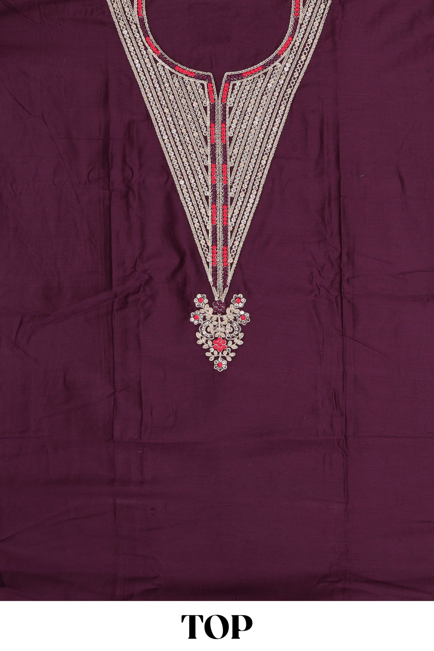 Violet embroidered cotton silk chudidhar material with sequin work and contrast dupatta