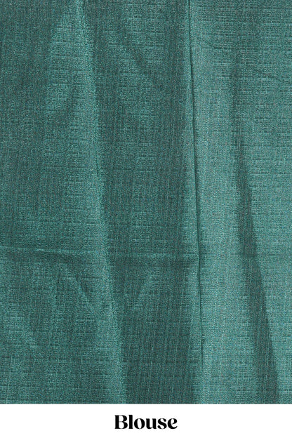 Cream khadi cotton saree with green kalamkari print on body and pallu