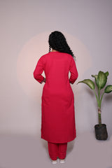 Red floral design 3/4 slevee salwar suit with matching pant and contrast printed dupatta