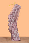Borderless onion pink floral design art tissue saree with self design pallu and matching blouse