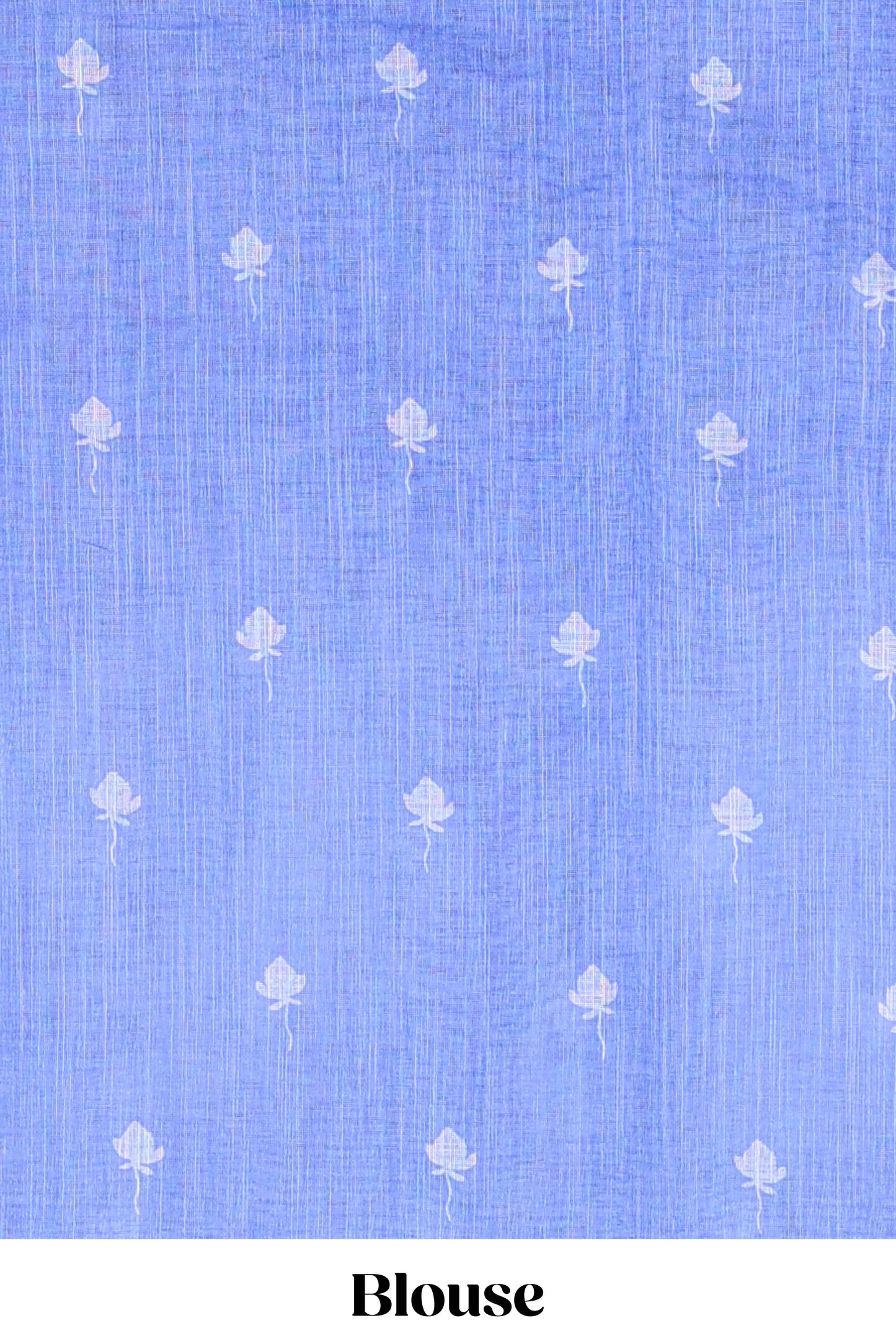 Blue linen cotton floral and crane birds print saree with self border and matching printed blouse