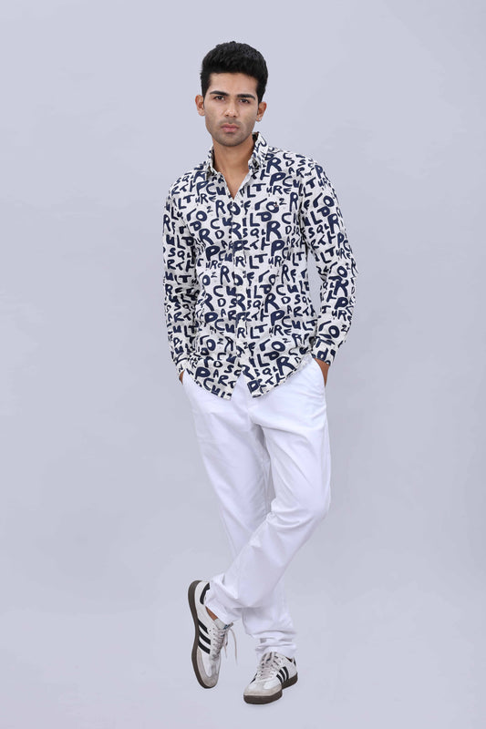 Men’s Slim Fit Pure Cotton Casual Shirt with Fancy Printed Collar