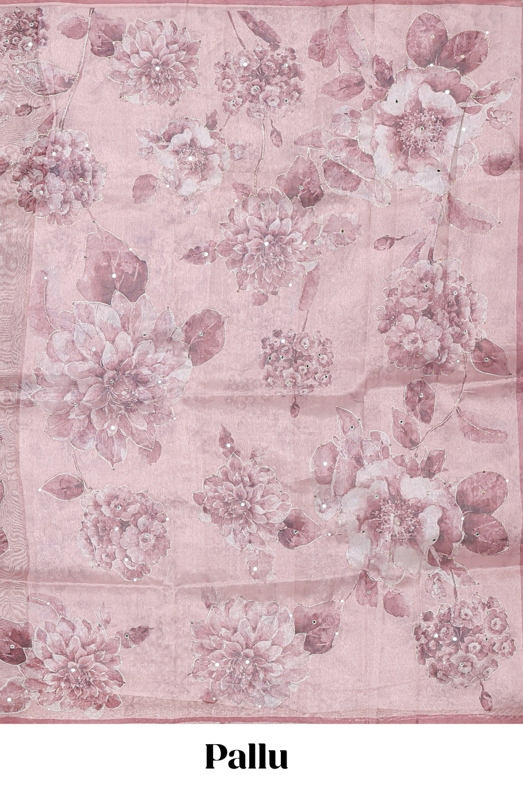 Borderless onion pink floral design art tissue saree with self design pallu and matching blouse